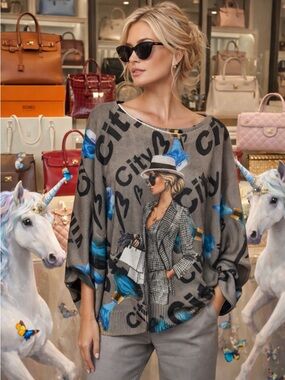 Graphic City Woman Knit Sweater Top 🆕